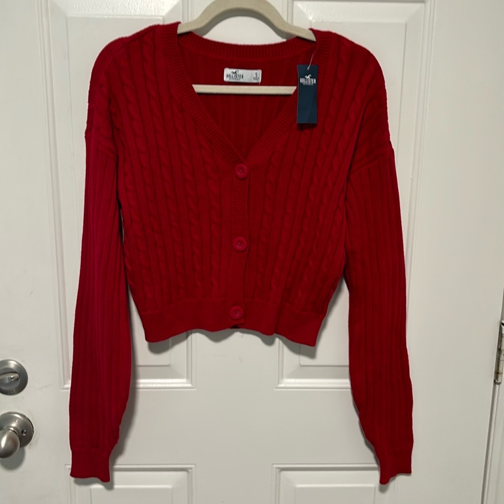 Hollister Red Cable V Neck Cardigan Size Small